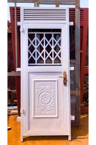 Modern steel half plate design door with a powder-coated finish, custom manufactured by Trust and Smart Metals for residential and commercial buildings.