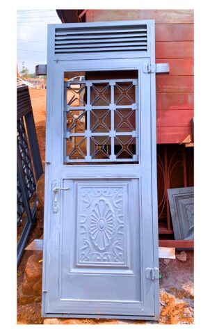 Modern steel half plate design door with a powder-coated finish, custom manufactured by Trust and Smart Metals for residential and commercial buildings.